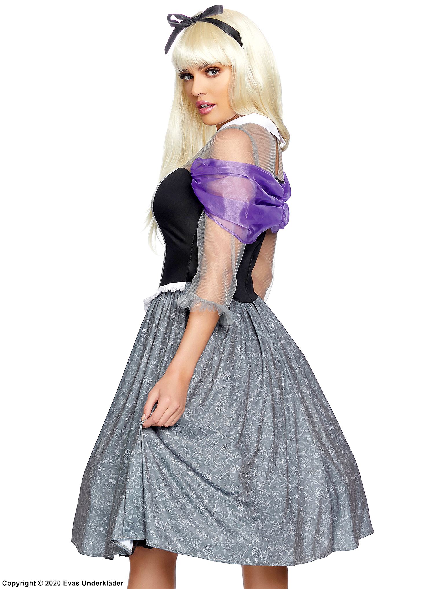 Prinsessa Aurora från Törnrosa, maskeradklänning med skjortkrage och genomskinliga inlägg